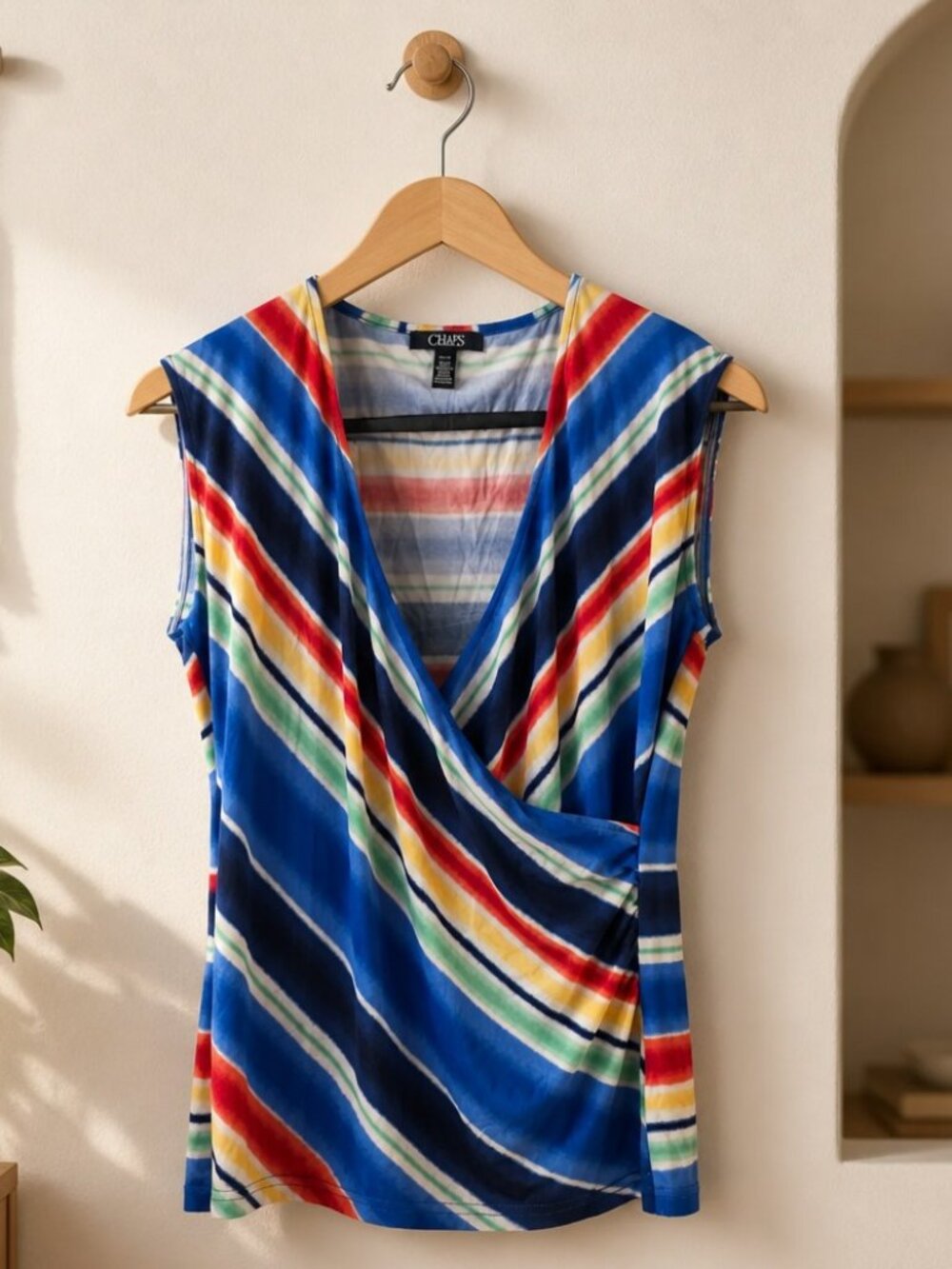 Chaps Size Large Womens top striped blouse colorful New with tags